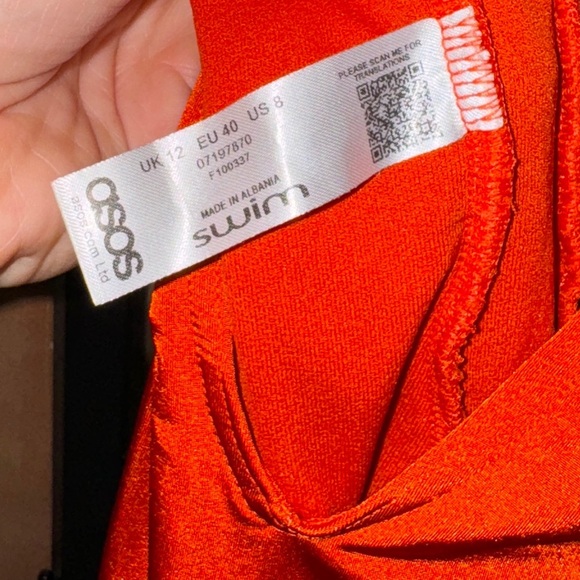 ASOS Swim one piece ruffle swimsuit bodysuit high neck mock scoop open back tie - Picture 3 of 5